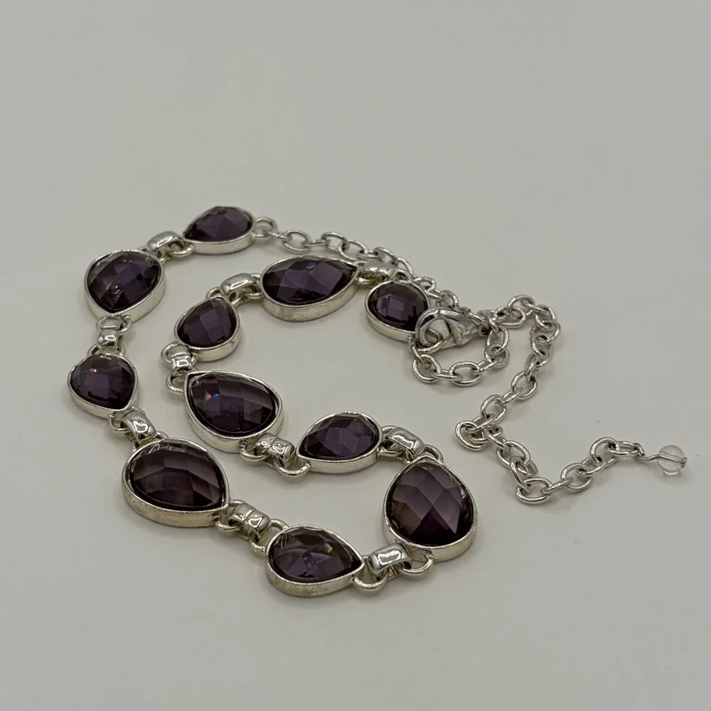 Vintage Napier Silver Tone Purple Faceted Teardrop Statement Choker‎ Necklace